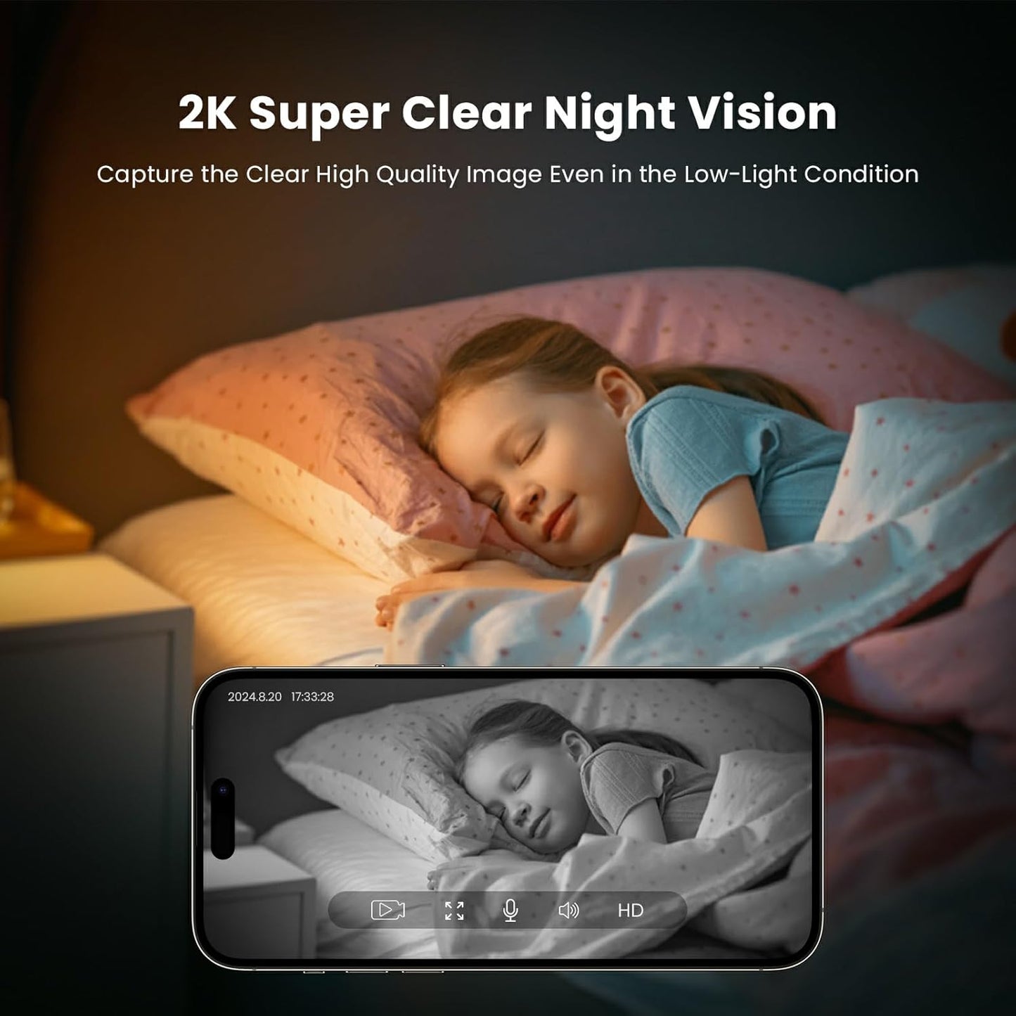 2K Pan-Tilt Indoor Security Camera, 360° Pet/Dog Monitoring, Motion Tracking, Night Vision, 2-Way