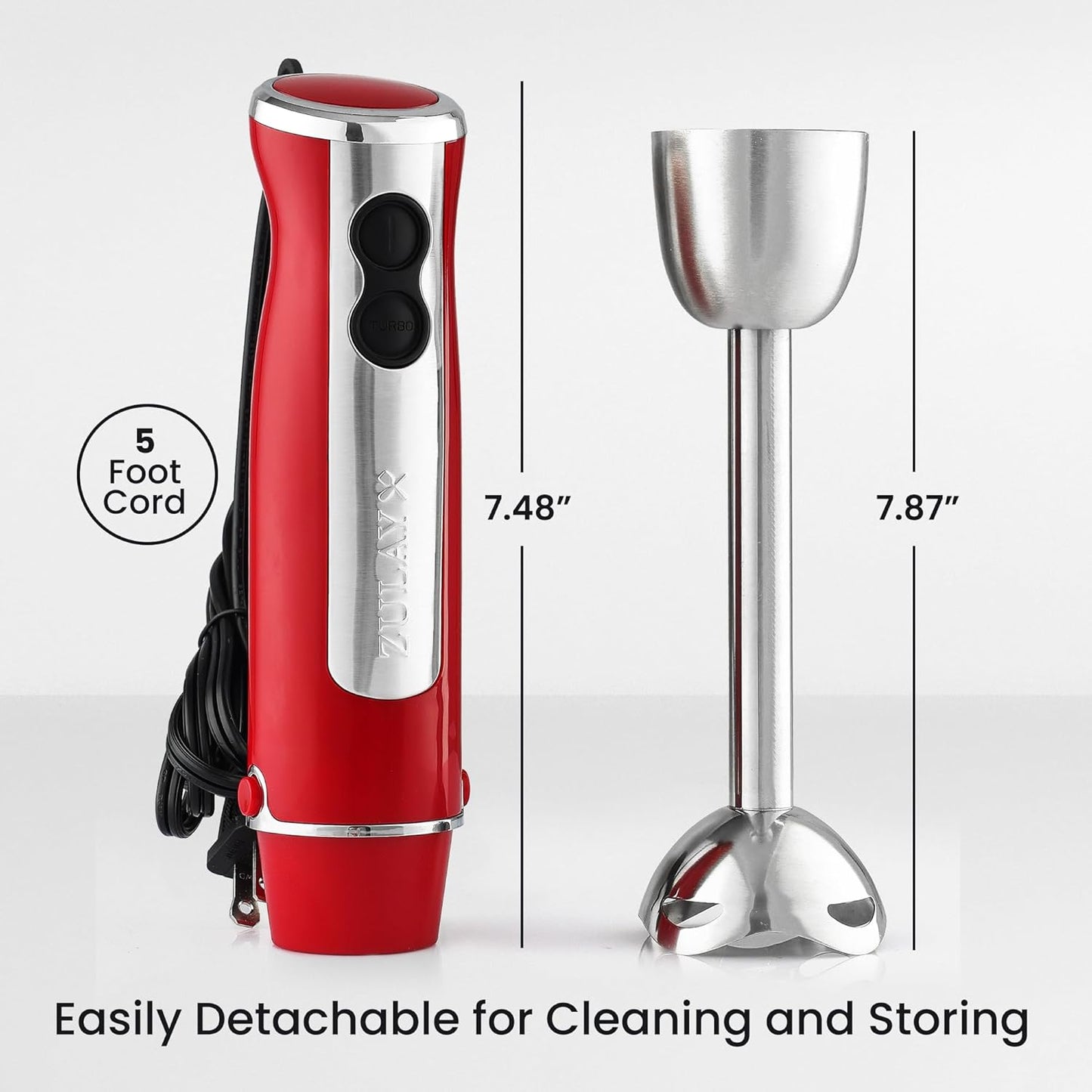 Zulay Immersion Stick Mixer Hand Blender - 800 Watts, Turbo Mode, 5-ft Power Electric Cord