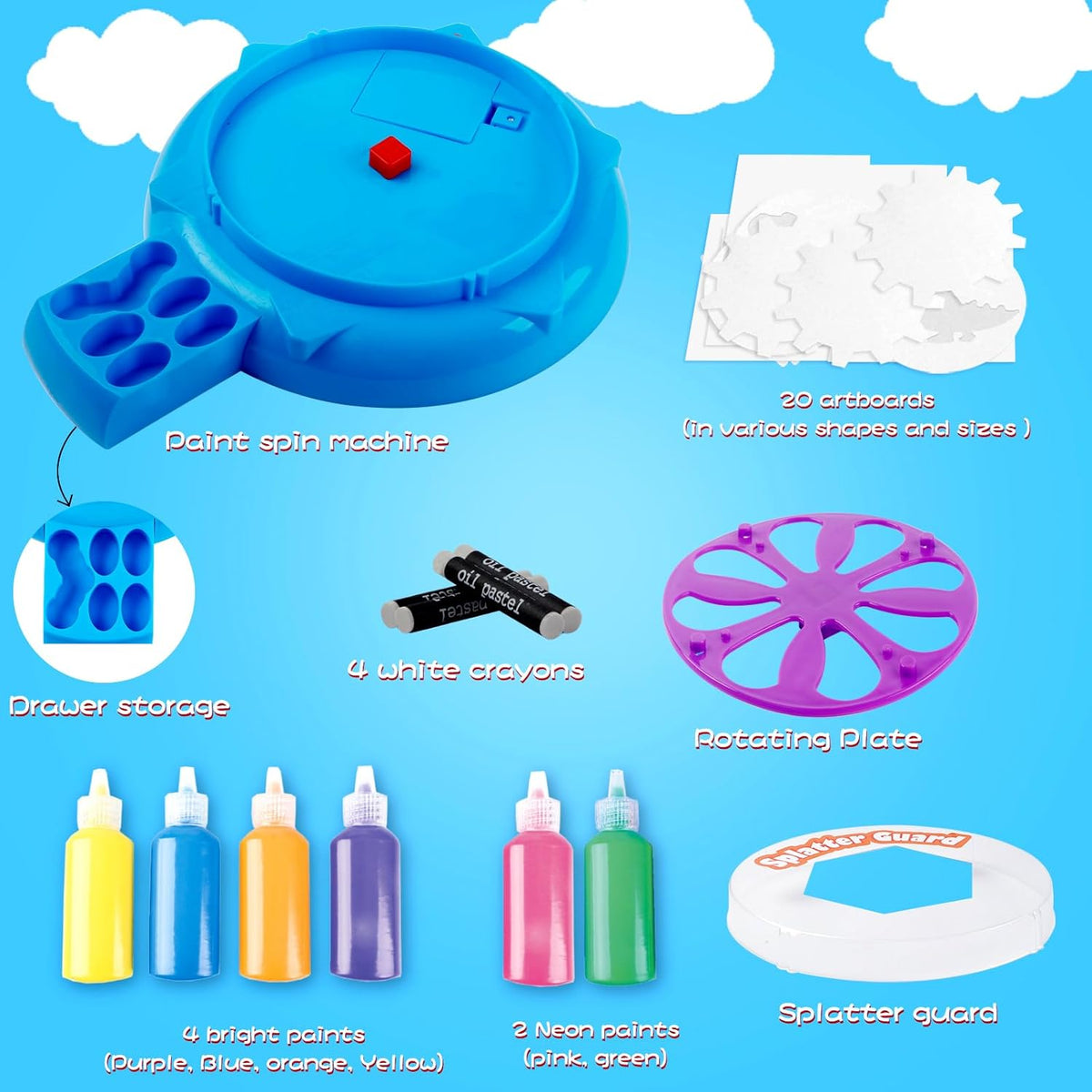 Wings Giant Paint Spin Art Machine Kit for Kids, Paint Spinner with Splatter Guard, Thicker