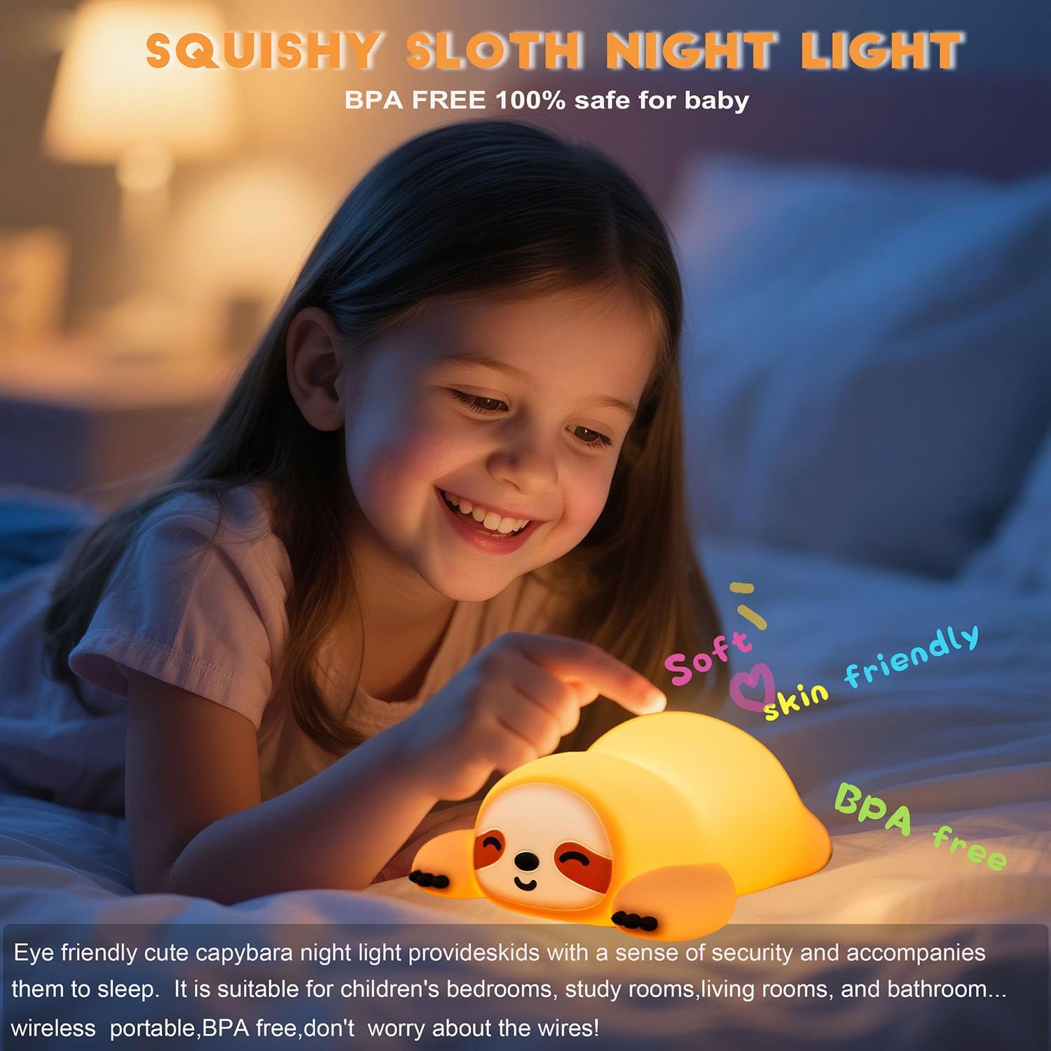 DREAMING MY DREAM Night Light for Kids,Squishy Sloth Night Light,LED Novelty Animal Nightlight,3