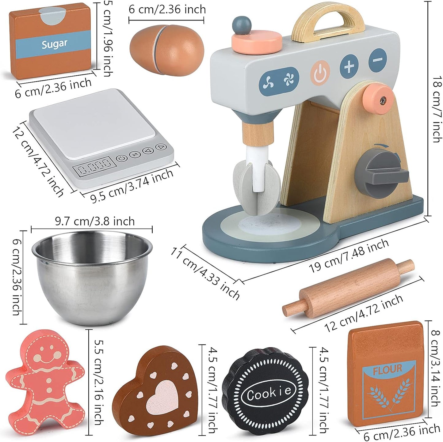 Play Kitchen Accessories Wooden Mixer Set Pretend Play Food Sets for Kids Role Play Toys for Girls
