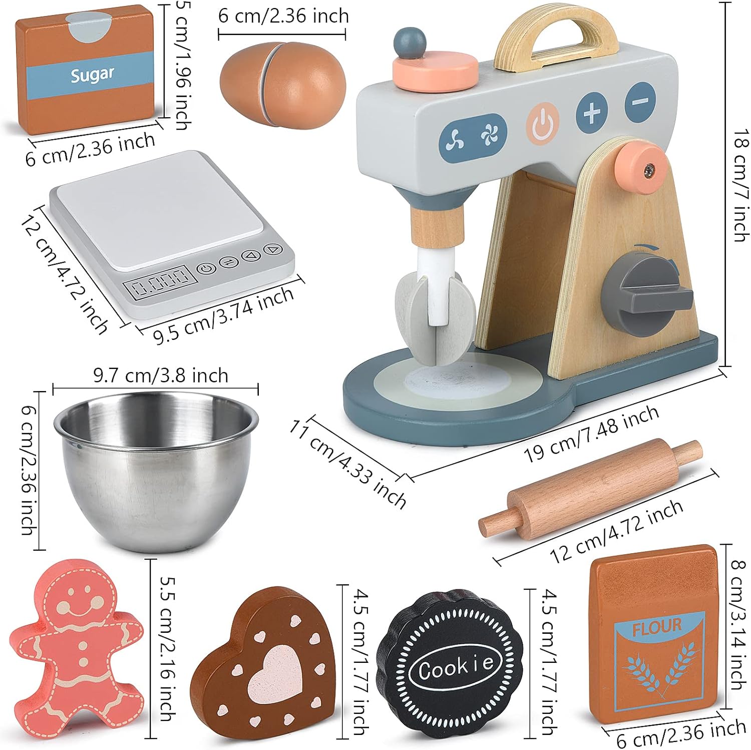 Play Kitchen Accessories Wooden Mixer Set Pretend Play Food Sets for Kids Role Play Toys for Girls