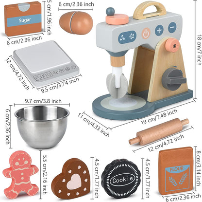 Play Kitchen Accessories Wooden Mixer Set Pretend Play Food Sets for Kids Role Play Toys for Girls