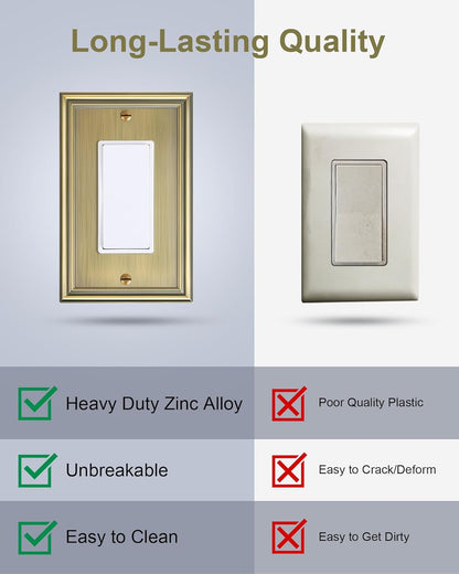 6-Pack Decorator Outlet Cover Plate, Antique Brass Decorative Switch Plates and Outlet Covers