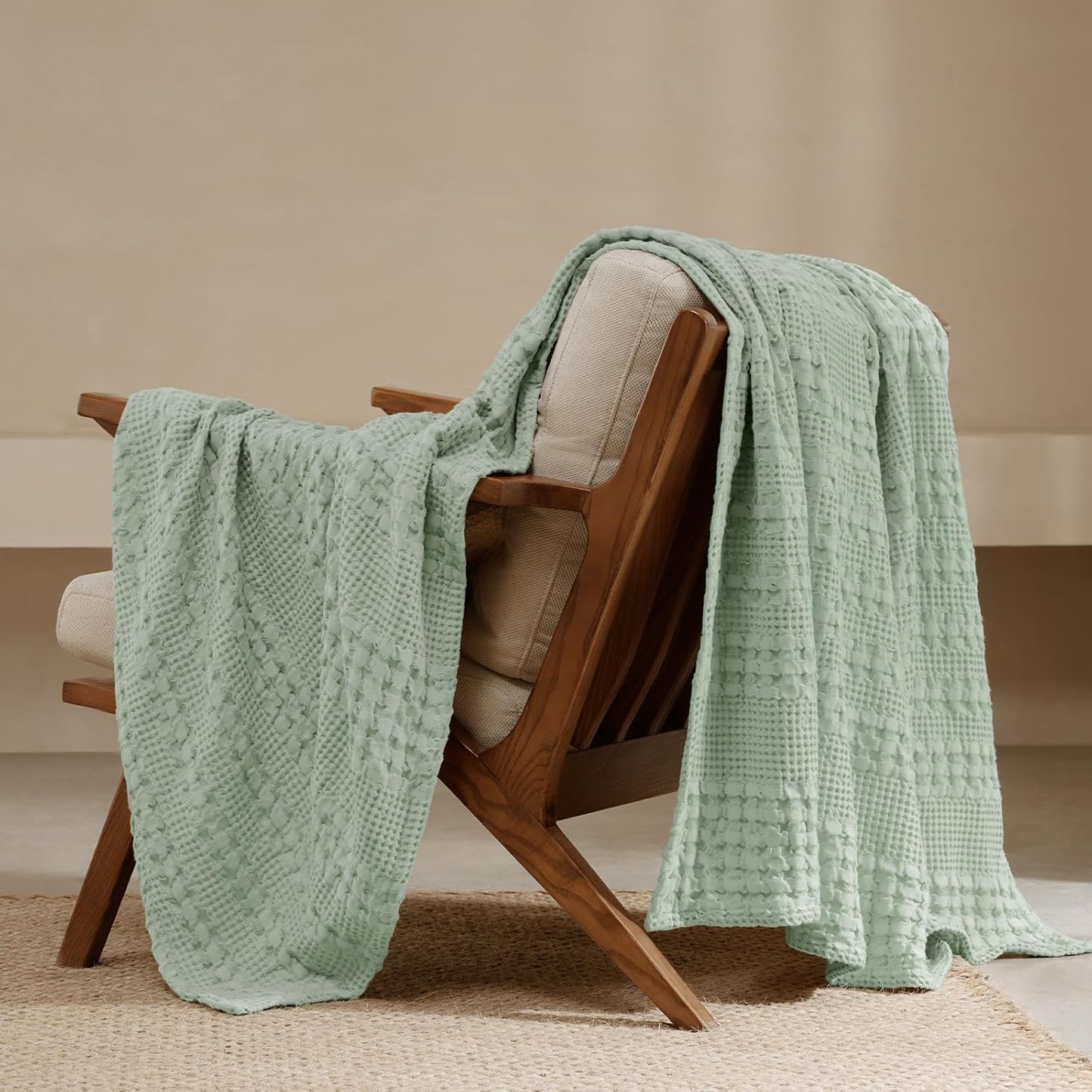 PHF 100% Cotton Waffle Weave Throw Blanket, Soft Lightweight Breathable Cozy Summer Throws for