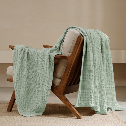 PHF 100% Cotton Waffle Weave Throw Blanket, Soft Lightweight Breathable Cozy Summer Throws for