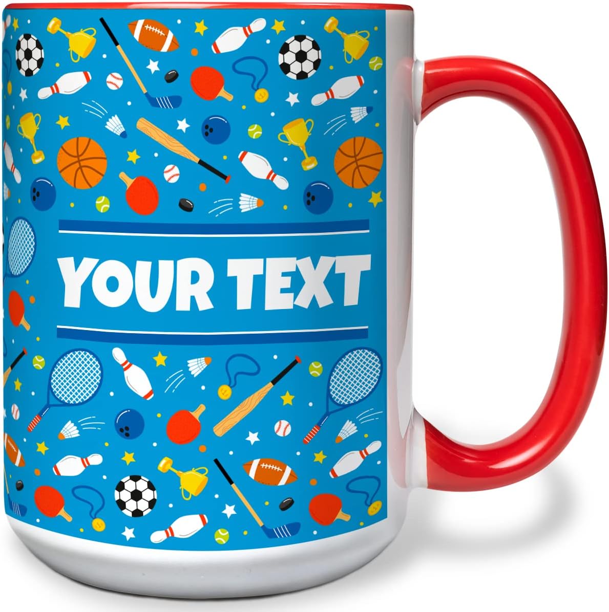 Personalized Mug for Kids - Sports - Custom Name/Text, Ceramic Hot Chocolate/Cocoa/Coffee Cup for