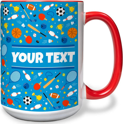Personalized Mug for Kids - Sports - Custom Name/Text, Ceramic Hot Chocolate/Cocoa/Coffee Cup for