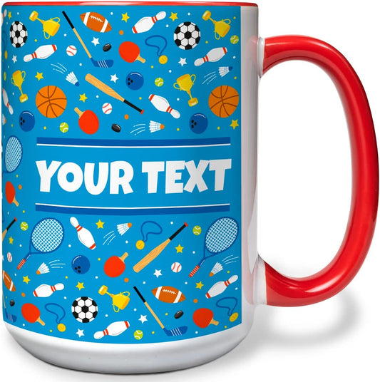 Personalized Mug for Kids - Sports - Custom Name/Text, Ceramic Hot Chocolate/Cocoa/Coffee Cup for