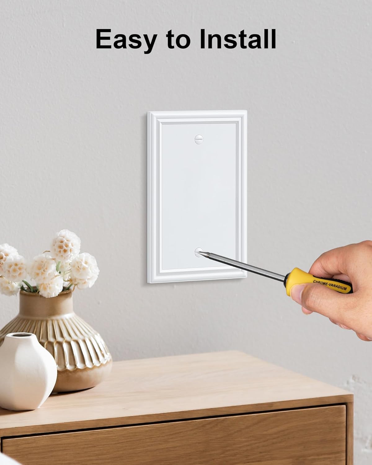 2-Pack Single Blank Wall Plates, Durable Solid Zinc Alloy Blank Outlet Covers, Decorative Pure