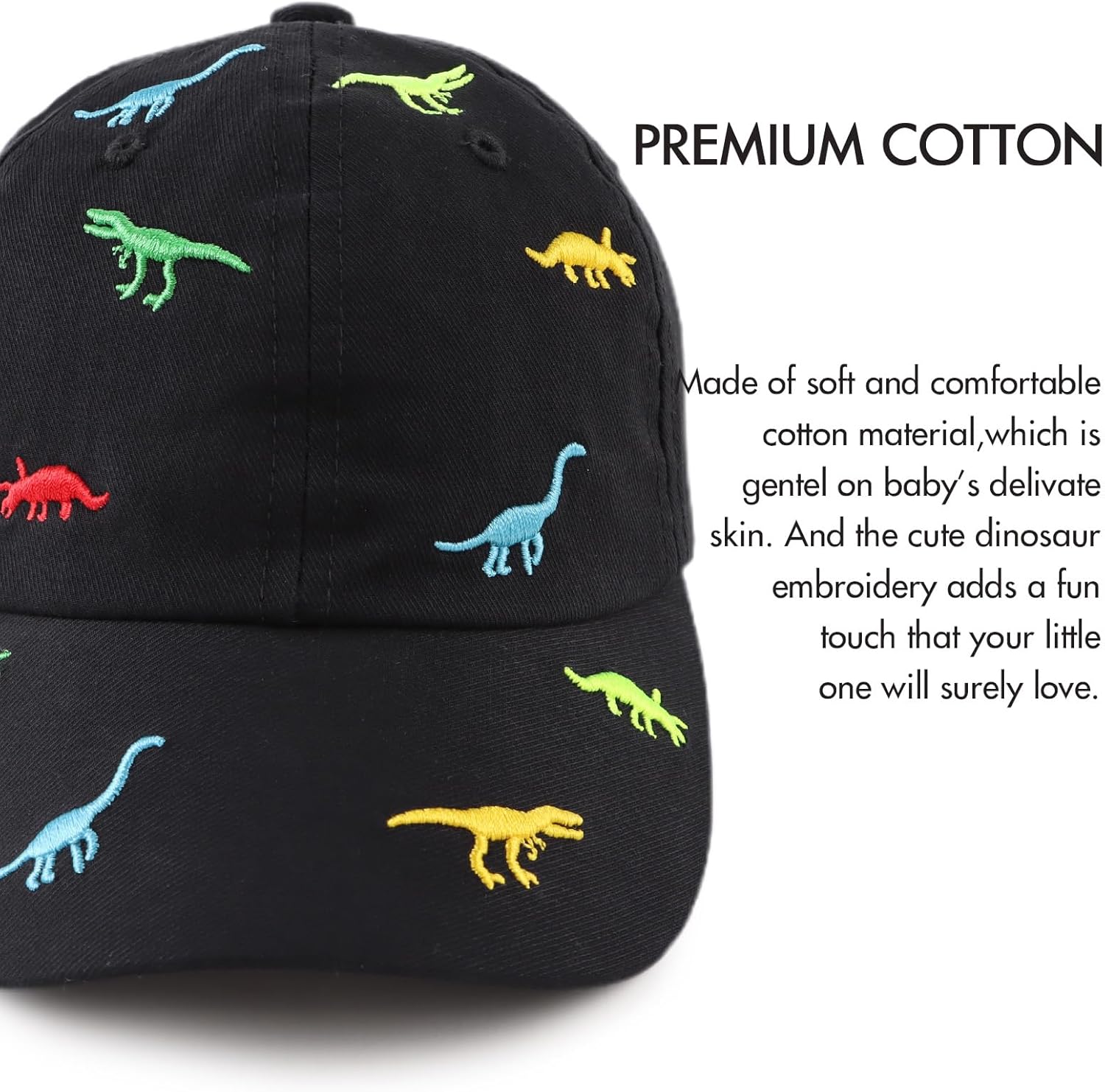 JANGANNSA Dinosaur Boys Girls Caps Embroidery Baby Baseball Caps Cotton Infant Toddler Kids Hat