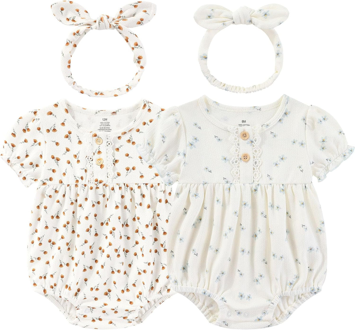Baby Girl Clothes Cotton Bubble Romper Floral Bodysuits Infant Outfit Set