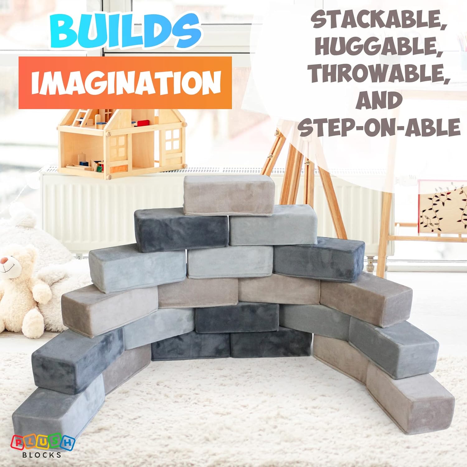 The Original Premium Plush Building Block for Kids - Certified Safe Foam Blocks in Luxuriously Soft
