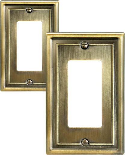 2-Pack Antique Brass Decorator Wall Plate, Electrical Outlet Cover for Dimmer Switch, GFCI Outlet