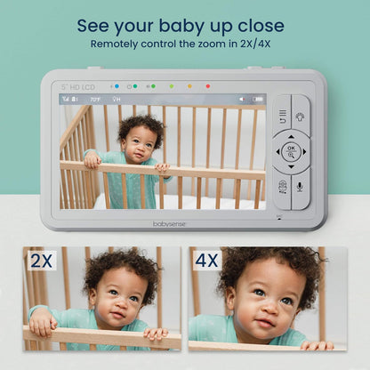 Babysense 5" HD Split-Screen Baby Monitor, Video Baby Monitor with 2 Cameras and Audio, Night