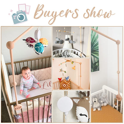 Baby Crib Mobile Arm Wooden Holder 30 inch Beech Hangers with Rotating Music Box Nursery Decor