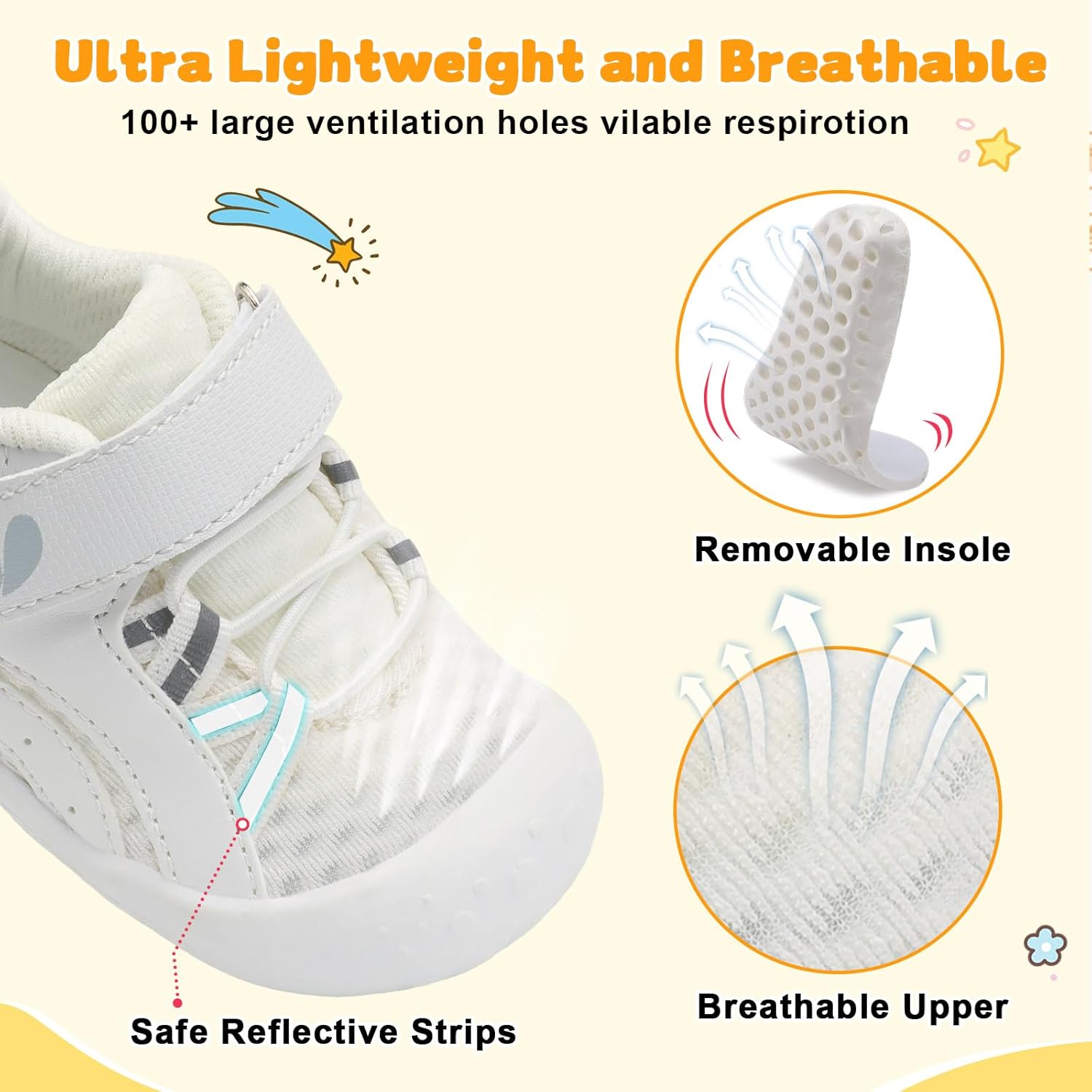 FEETCITY Wide Baby Shoes Boys Girls Baby Barefoot Shoes Breathable Infant Walking Shoe Crib Sock