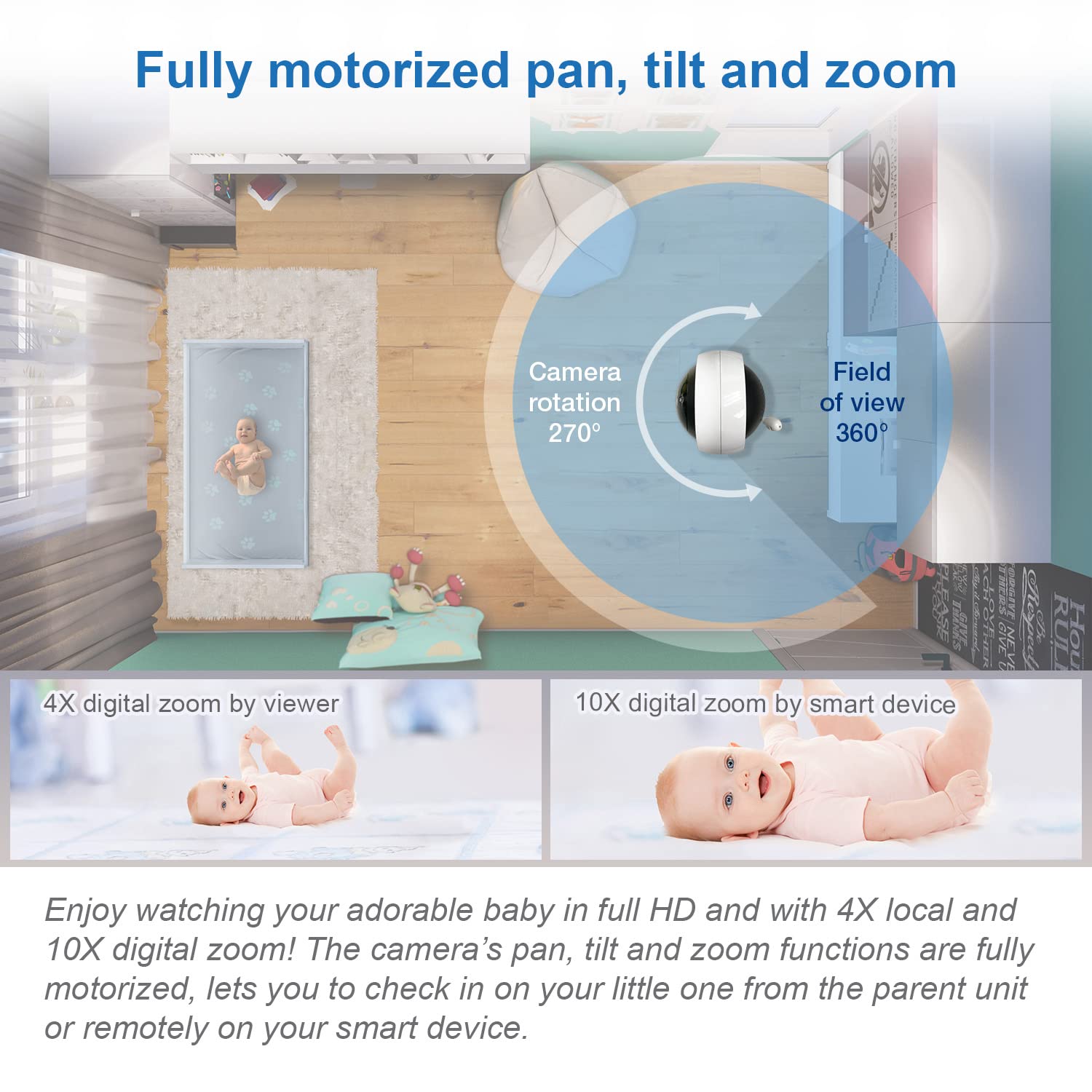 VTech RM7764-2HD Smart WiFi 2 Camera BabyMonitor, 360° Pan&Tilt, 10X Zoom, 7” HD Display &