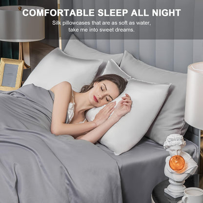 SIYUAN Silk Light Gray Pillowcase, Standard Size, Temperature Regulator, Beauty Anti-Aging, Hidden
