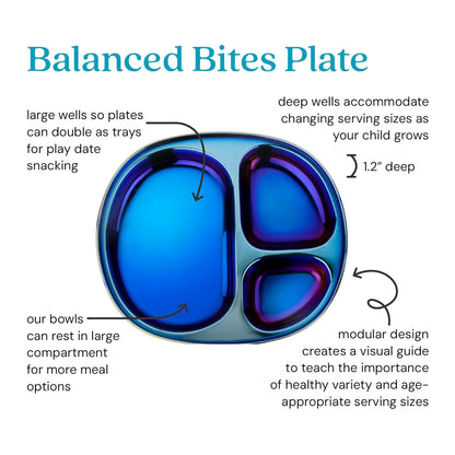 Ahimsa Stainless Steel Kids Plates - Divided Toddler Plates, Pediatrician Designed, Non Toxic