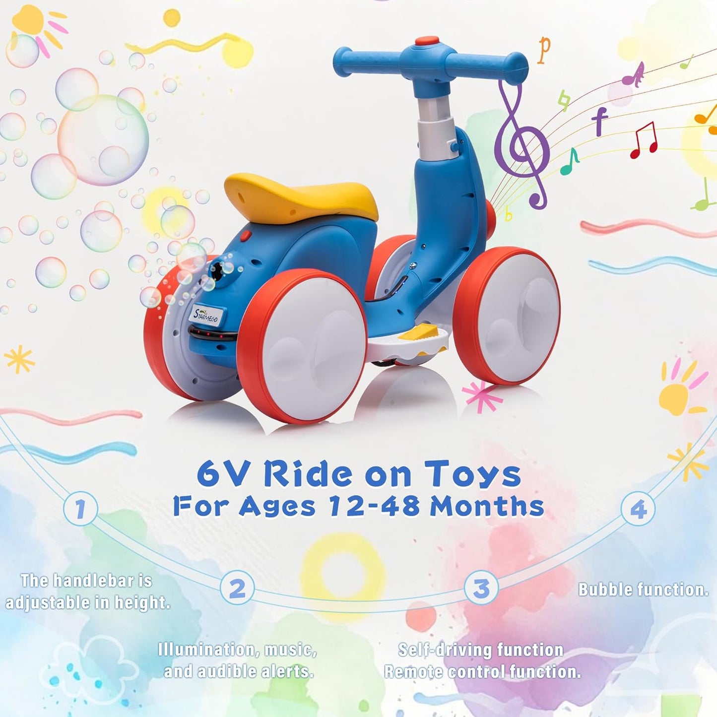 6V Electric Baby Balance Bike for 1 Year Old Boys Girls Ride on Toys 12-48 Months Toddler Balance