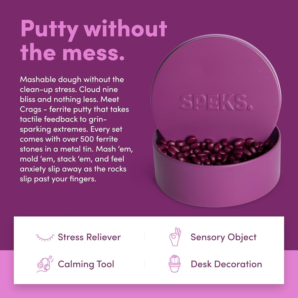 Speks Crags Ferrite Putty, Over 500 Ferrite Stones in a Metal Tin, Seriously Satisfying Fidget Toys