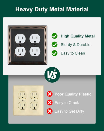 2-Pack Double Duplex Outlet Cover, Aged Bronze Metal Switch Plates and Outlet Covers, Pearls