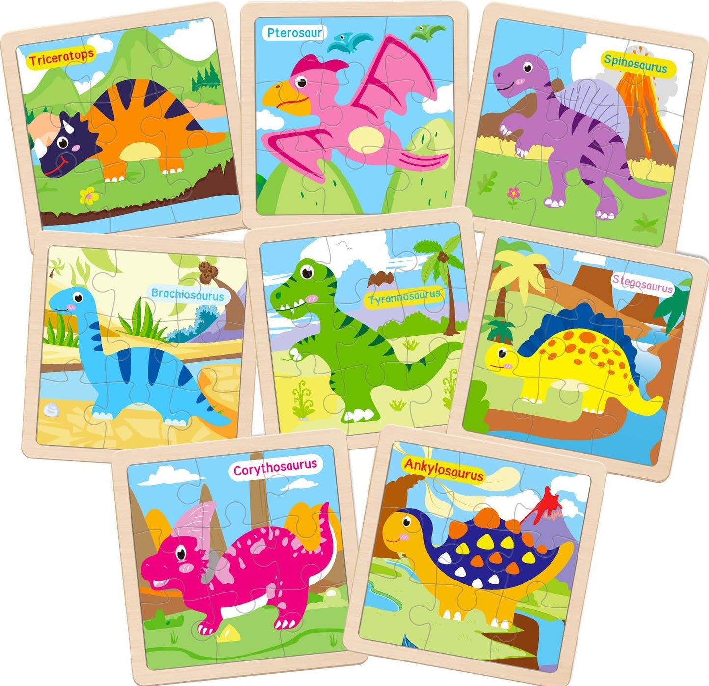 Wooden Puzzles for Toddlers 2-4, 9 Pieces Dinosaur Jigsaw Puzzles for Kids Ages 3-5, Preschool