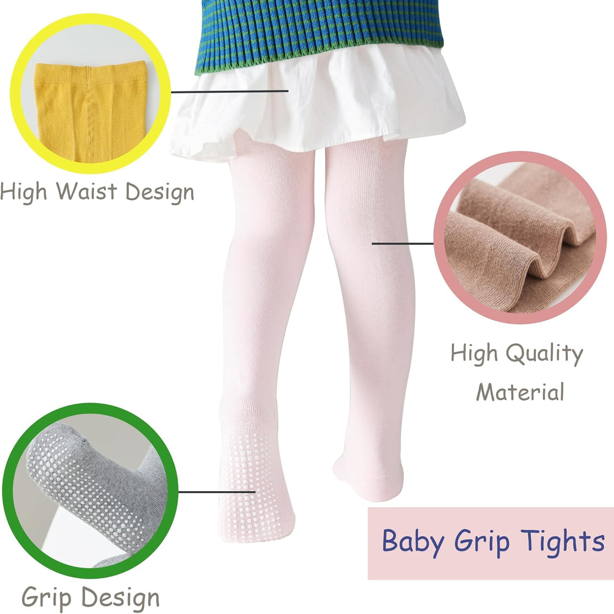 Marchare Baby Girls Tights Thick Cotton Solid Leggings Winter Warm Stockings With Non Slip Grips