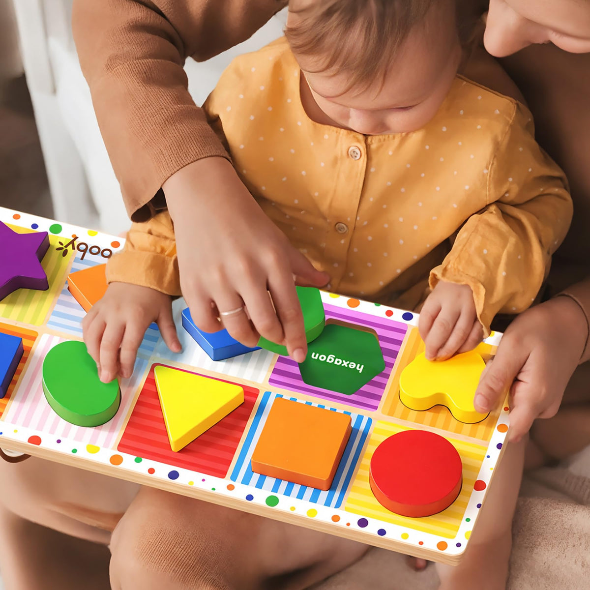 Dailyfunn Wooden Geometric Shape Puzzle (10 pcs) Toddler Puzzles for Ages 1-3 Years Old 12-18-24
