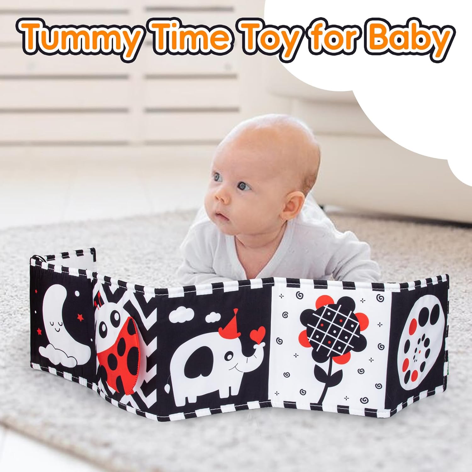 Cawgug Black and White High Contrast Baby Toys for Newborn Brain Development Tummy Time Soft Book
