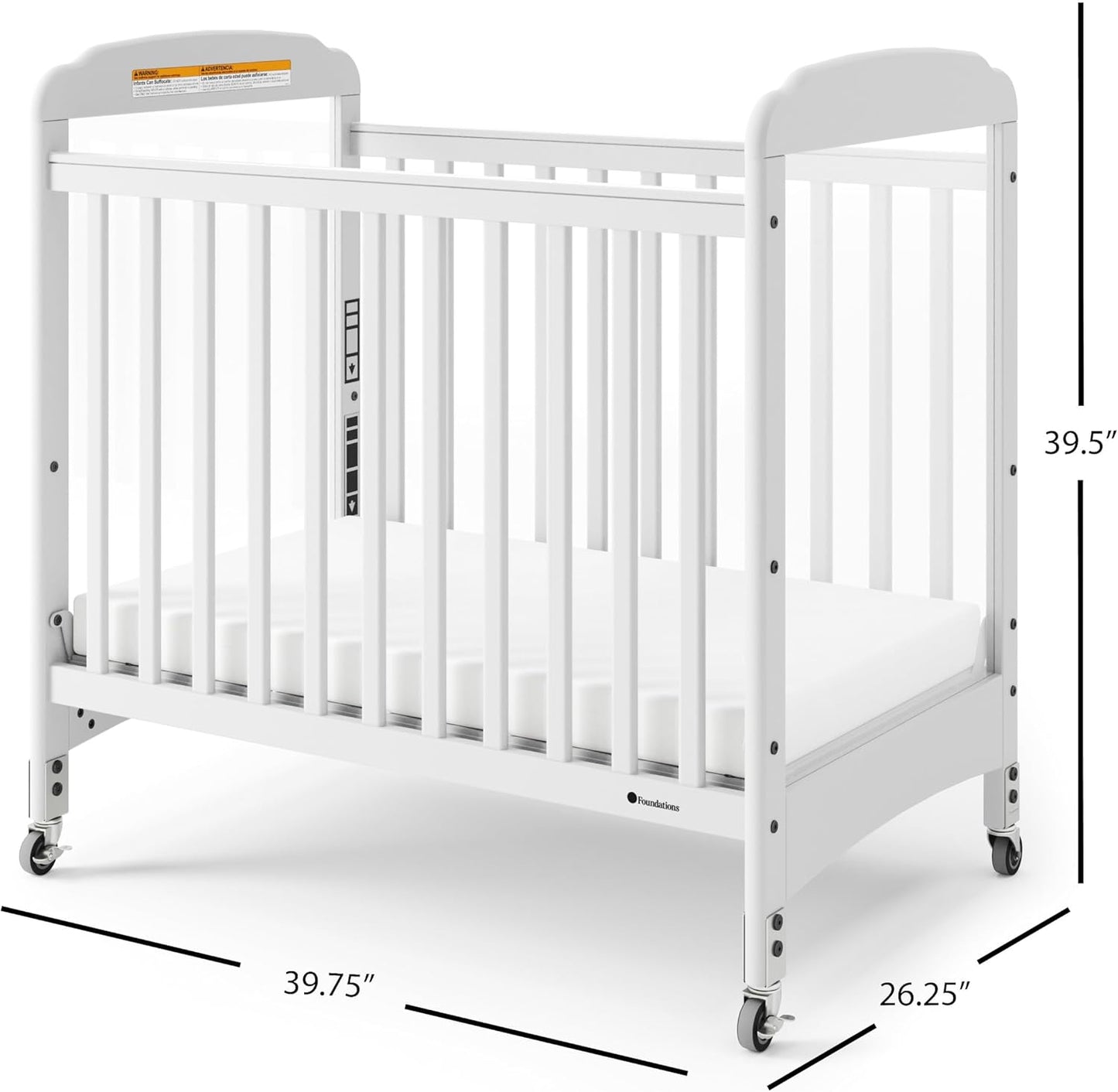 Foundations Serenity Compact Clearview Daycare Crib, Fixed Side, Durable Wood Construction