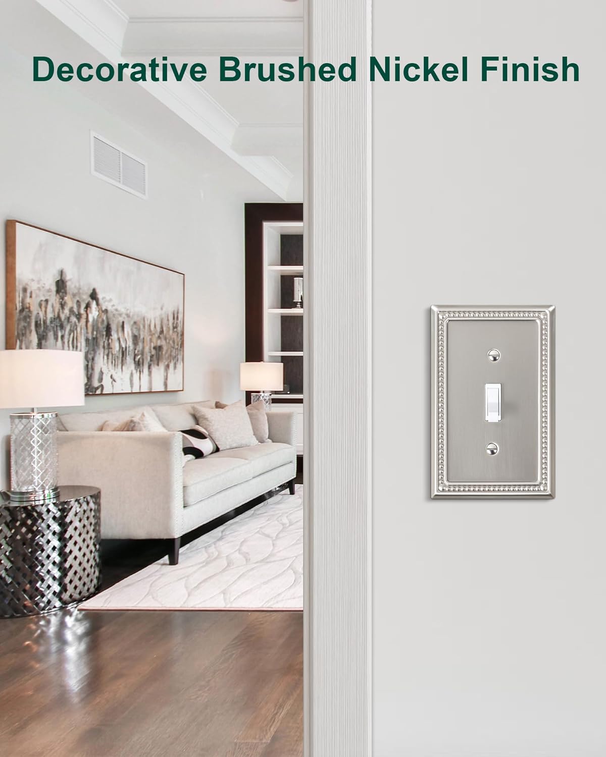 6-Pack Single Toggle Light Switch Cover Plate, Pearls Decorative Switch Plate Covers, Brushed
