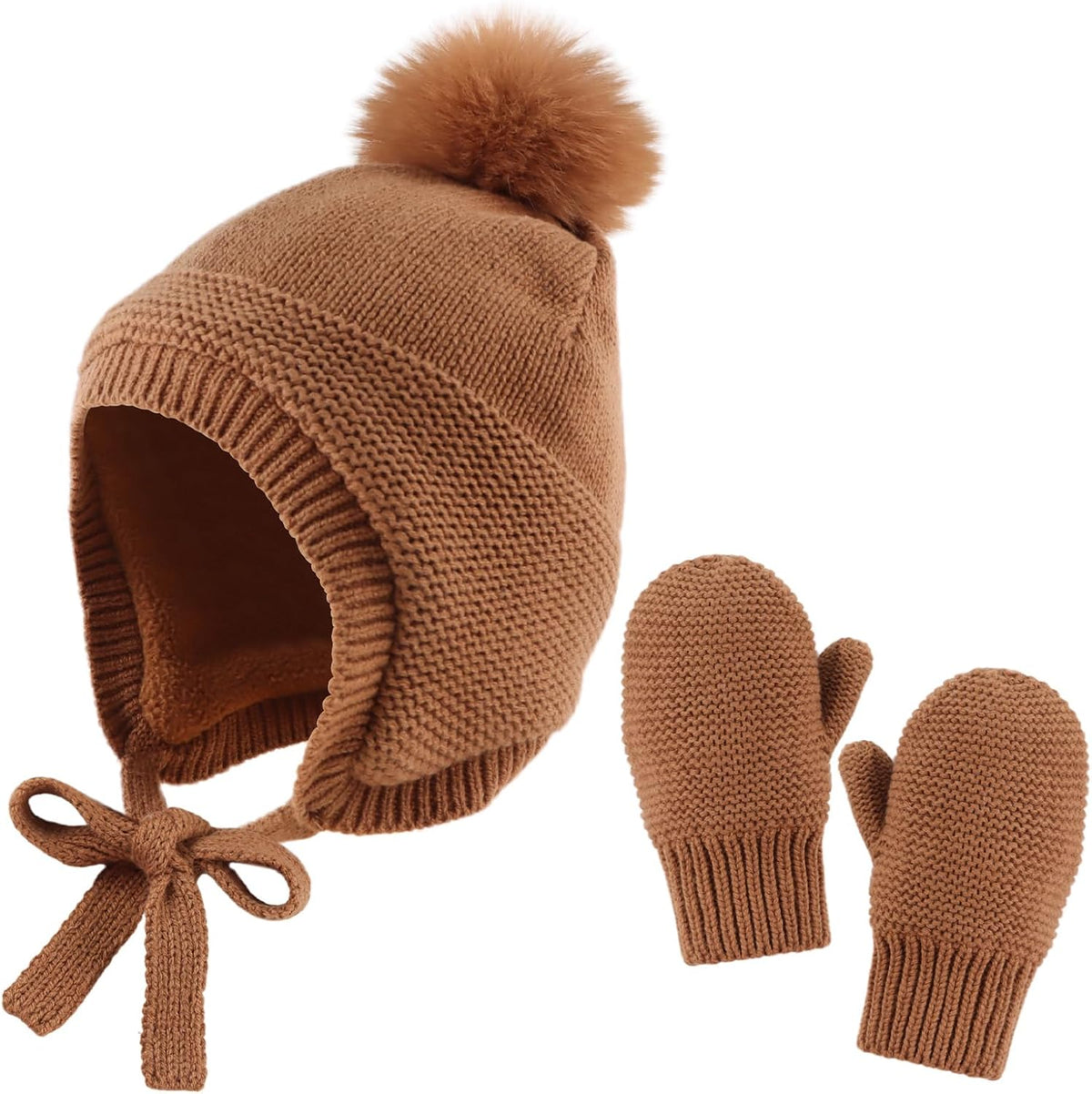 Basic Winter Baby Beanie Gloves Boys Girls Knitted Hat Pompom Kids Earflap Hats Warm Infant Toddler