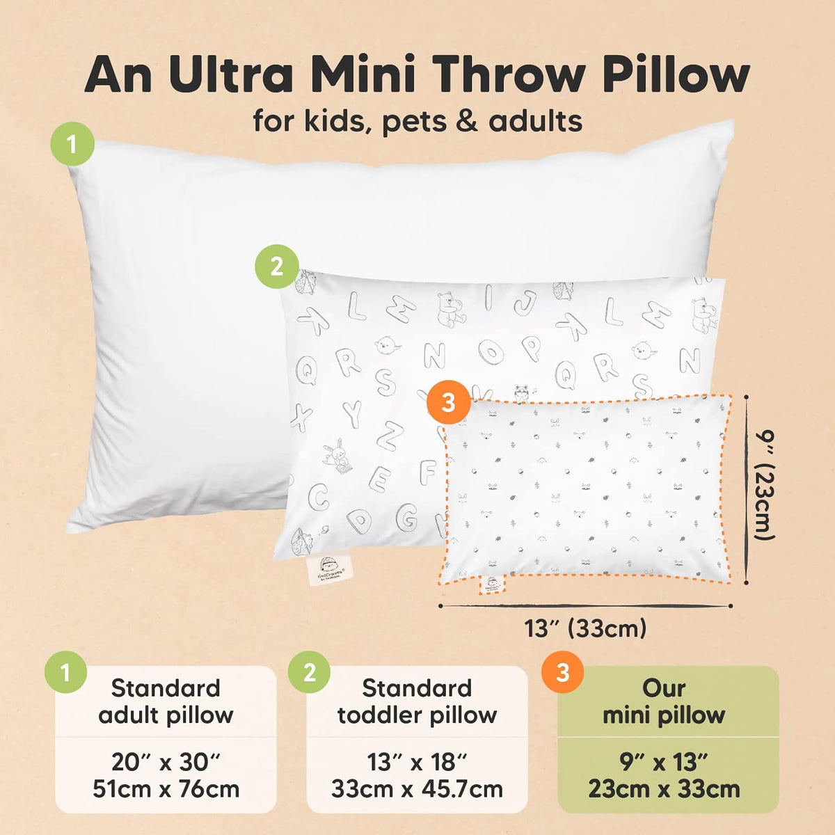 Mini Toddler Pillow with Pillowcase - 9x13 My Little Dreamy Travel Kids Pillow for Sleeping