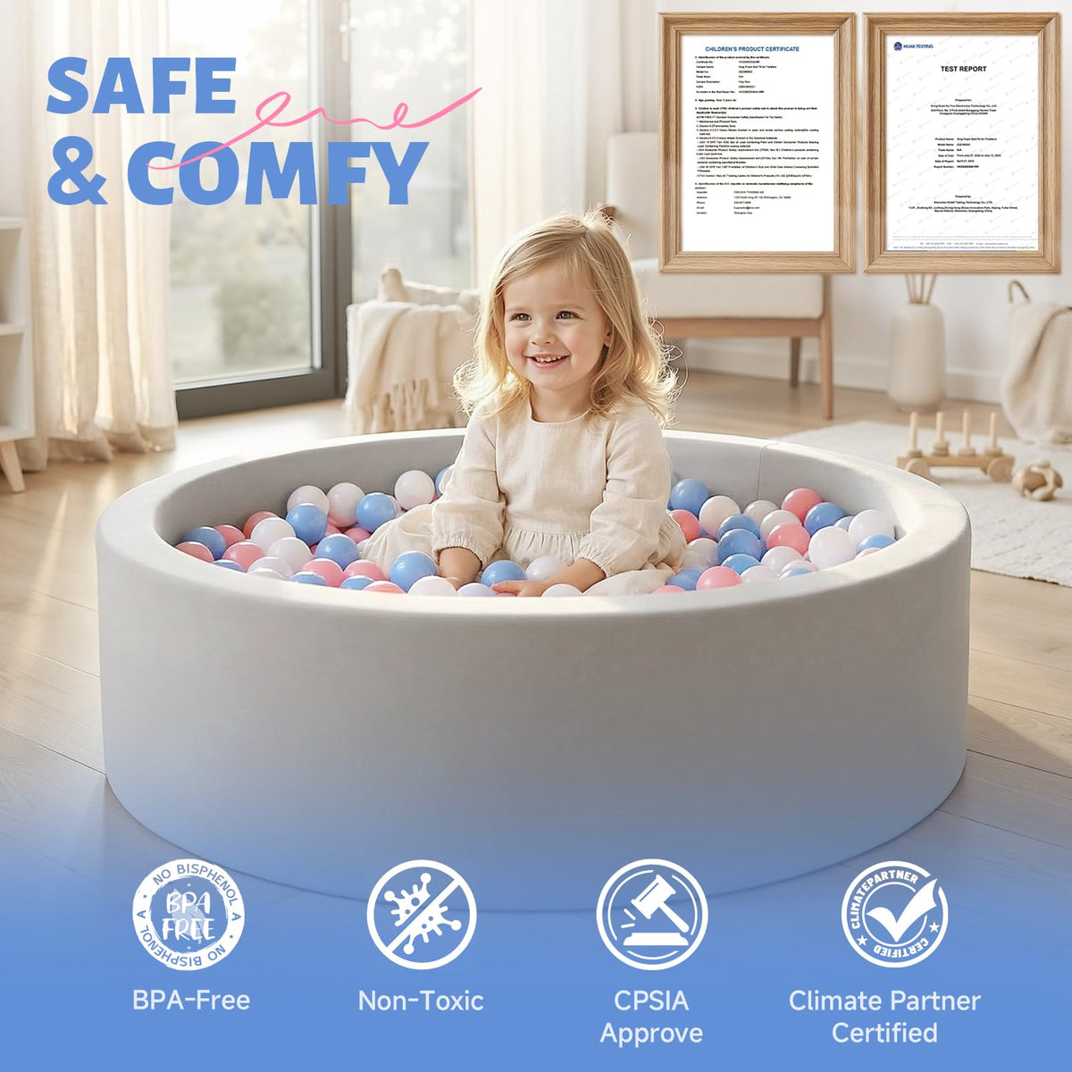 Wilwolfer Foam Ball Pit for Toddlers, Large Baby Ball Pit for Babies with Soft Memory Sponge