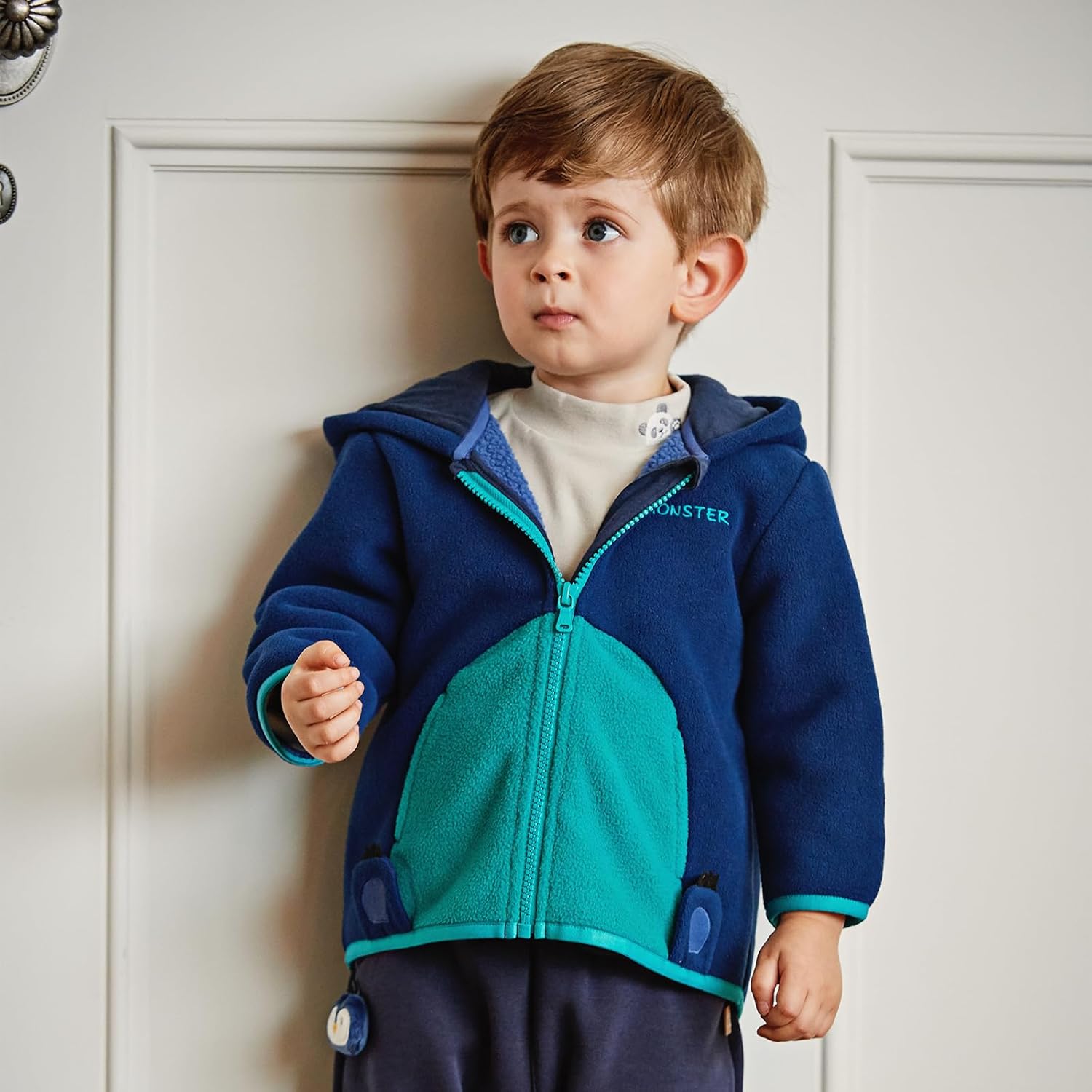 DAVE&BELLA Toddler Fleece Jacket, Baby Boys Girls Animal-shaped Hooded Zipper Long Sleeve Warm