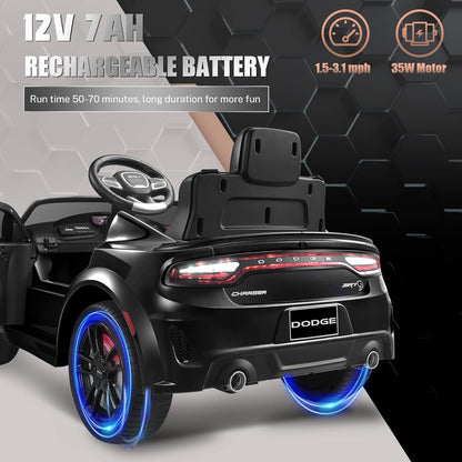 12V 7Ah Kids Electric Ride on Car, Licensed Dodge Charger SRT Hellcat, Battery Powered 4-Wheels Toy