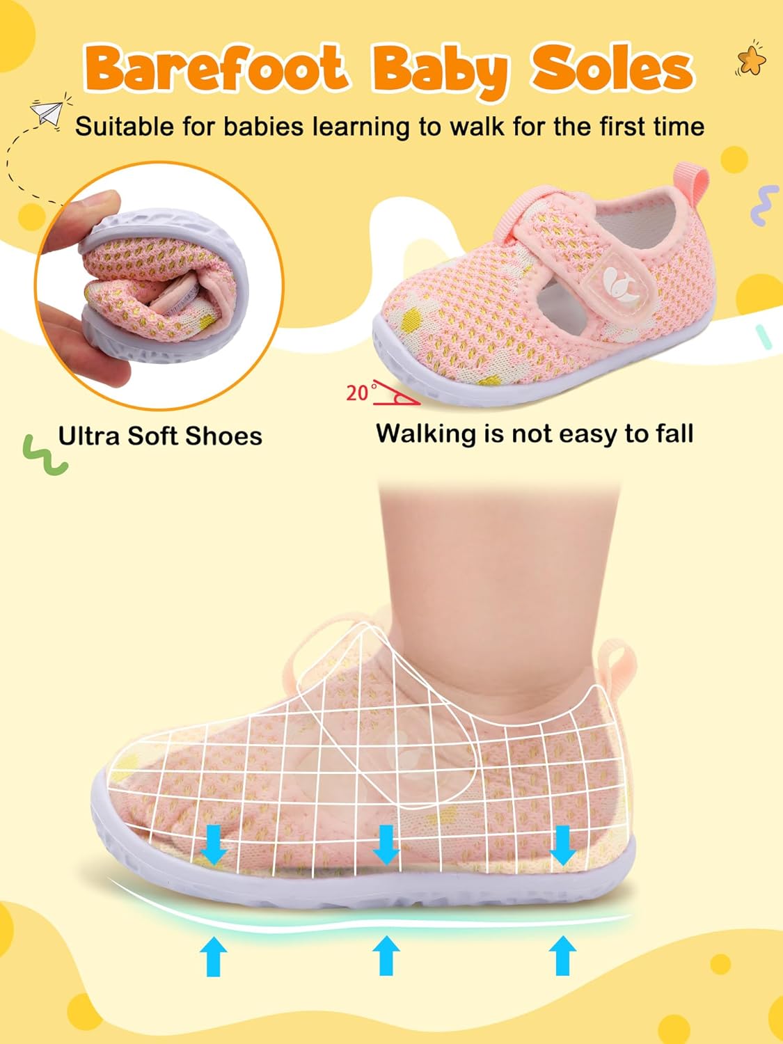 FEETCITY Barefoot Baby Shoes Girls Boys Walking Shoes Infant Sneakers Lightweight Flexible Newborn