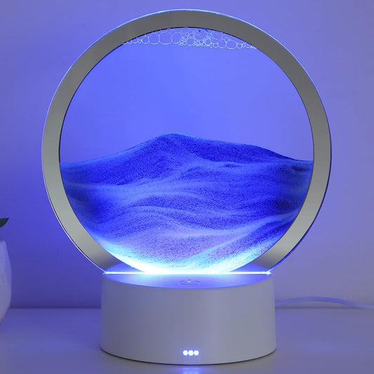 KPNUWN Moving Sand Art Liquid Motion, 3D Deep Sea Sandscape Color Quicksand Decor, Round Glass
