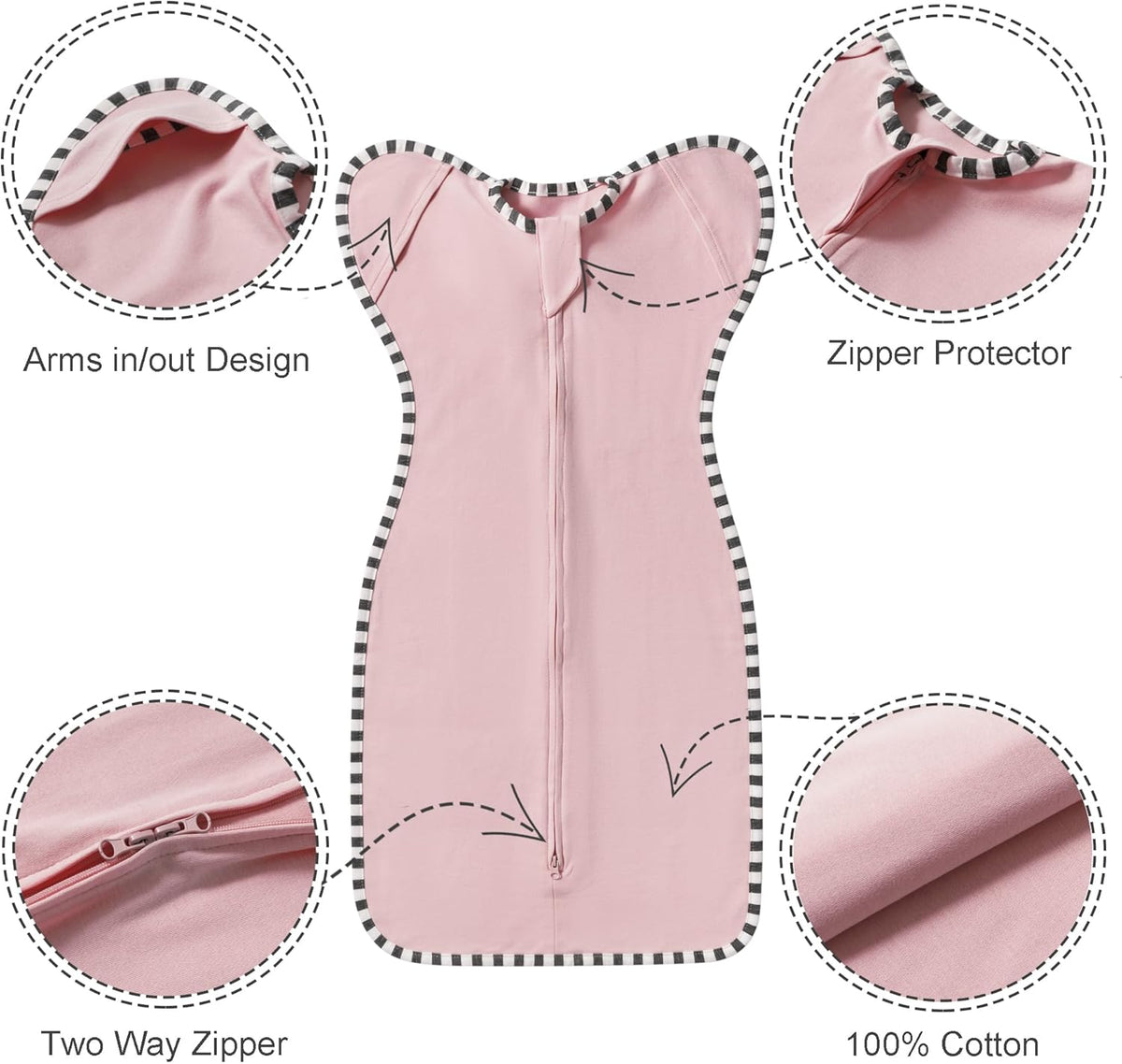 Transition Swaddle, 2 Pack 100% Cotton Baby Sleep Sack, 2-Way Zipper Infant Arm Up Swaddle for