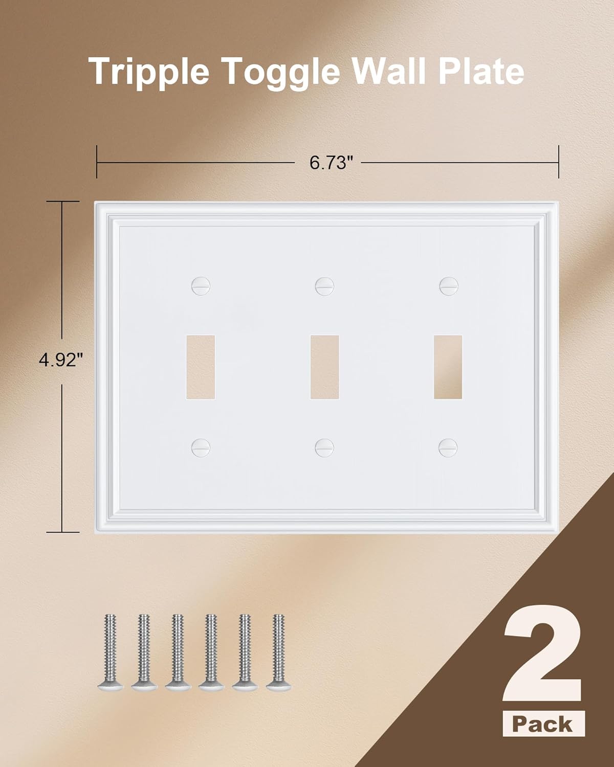 2-Pack Triple Toggle Light Switch Cover Plate, Durable Solid Zinc Alloy Decorative Switch Plate