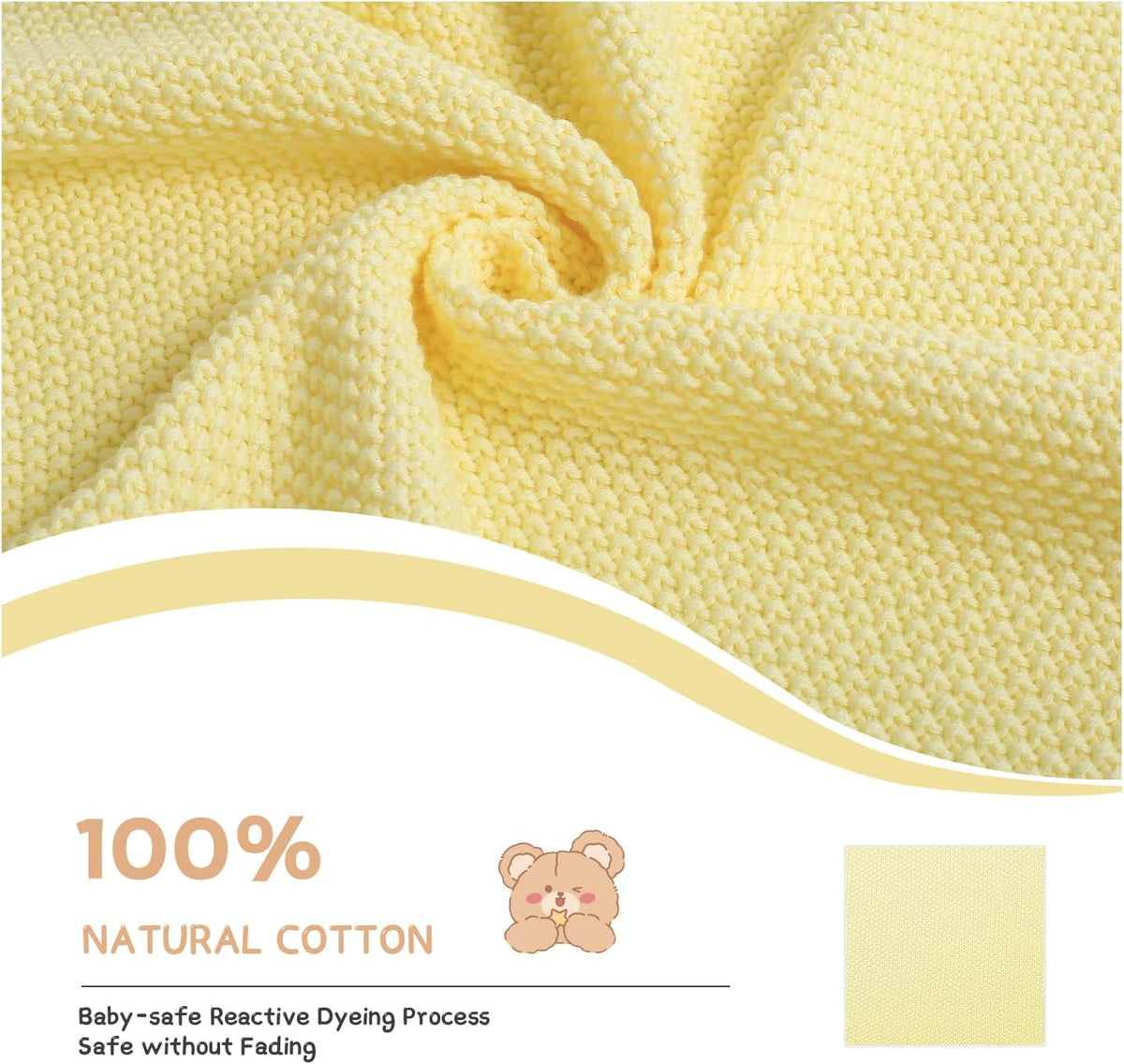 100% Cotton Baby Blanket Knit Soft Warm Lace Toddler Newborn Nursery Blanket, 30 x 40 Inches, Lemon