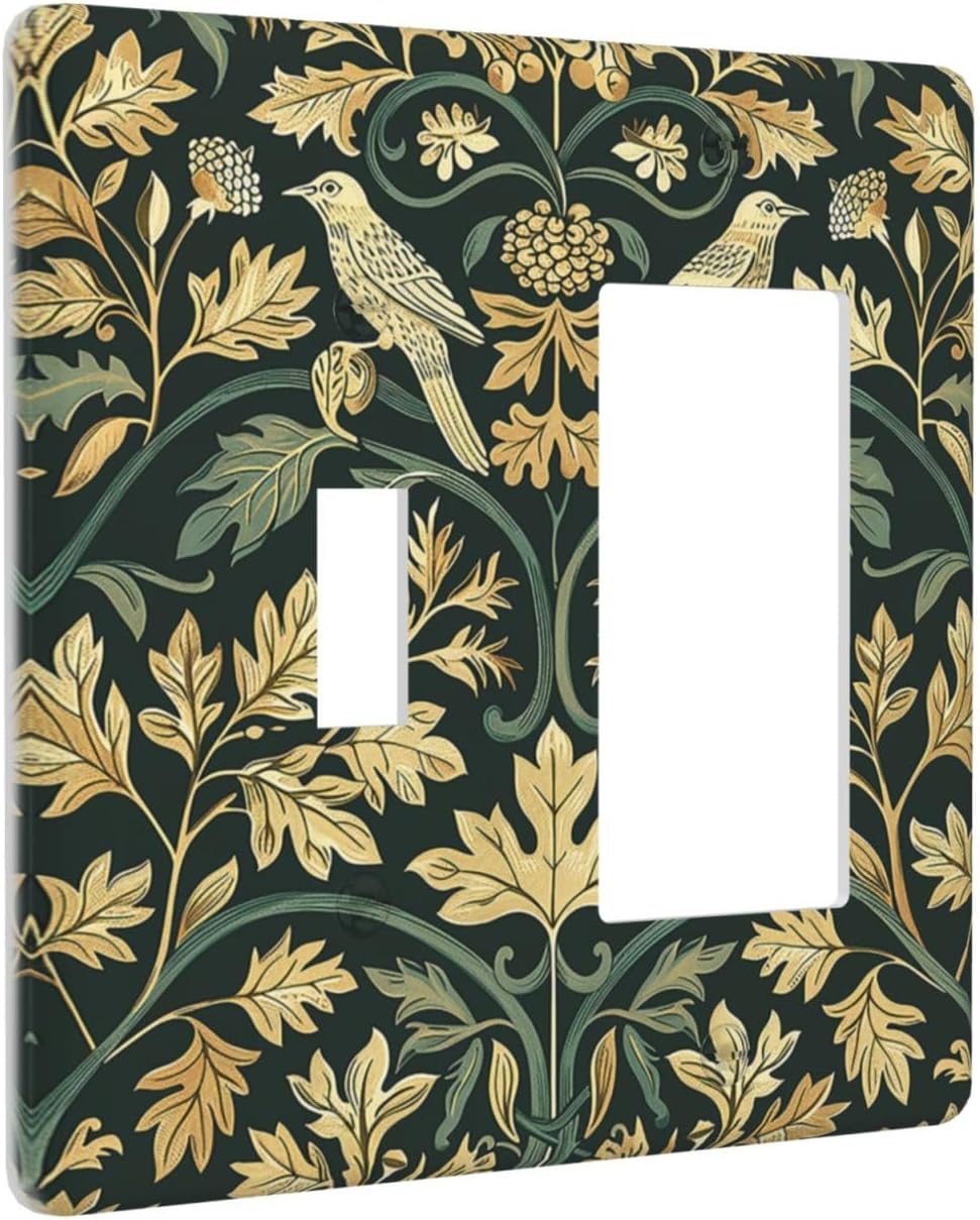 Outlet Covers William Morris Vintage Botanical Birds Golden Green Leaves 1 Toggle 1 Rocker