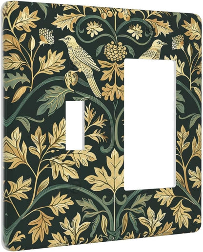 Outlet Covers William Morris Vintage Botanical Birds Golden Green Leaves 1 Toggle 1 Rocker