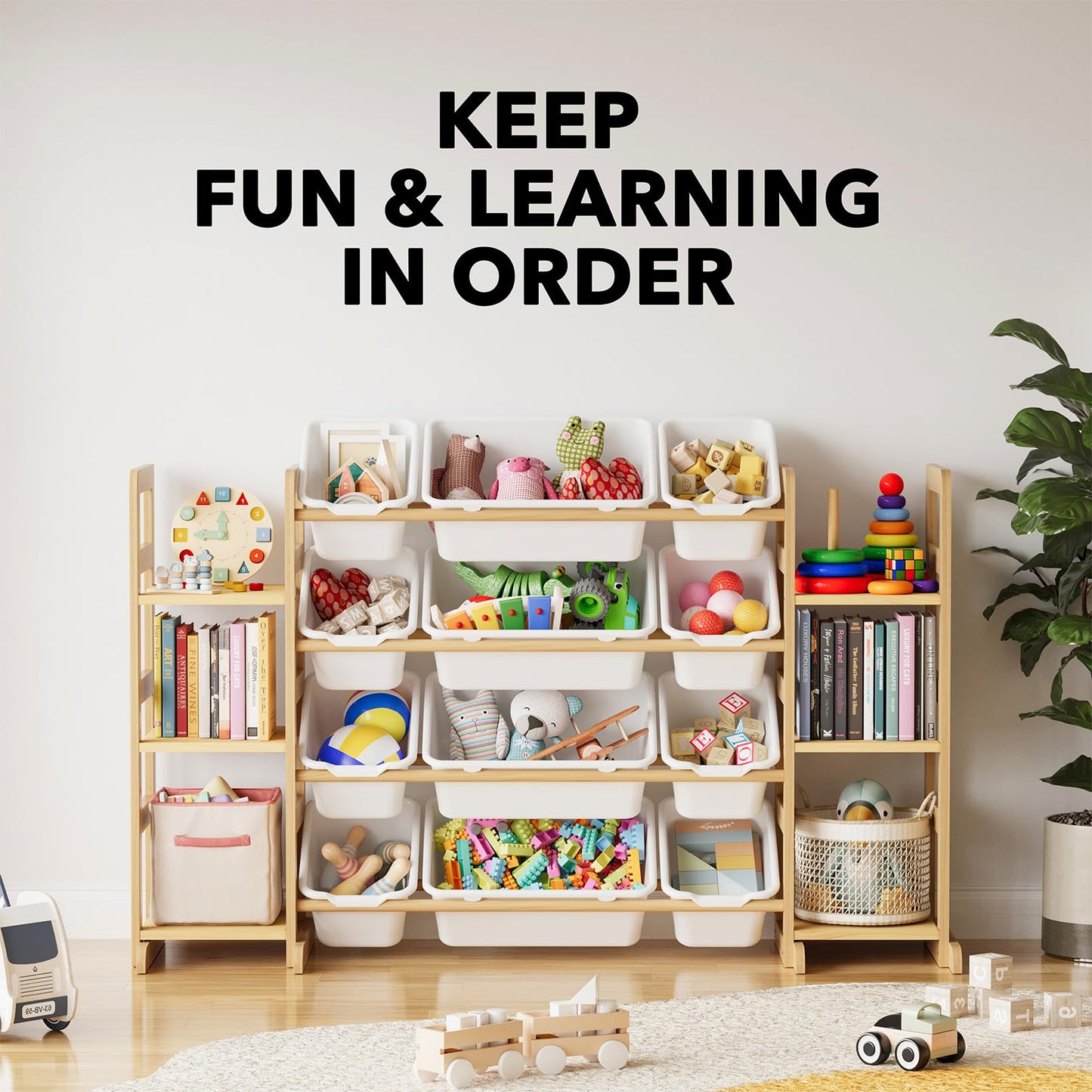 SpaceAid Toy Storage Organizer with 6 Shelves and 12 Bins, Bookshelf/Bookcase, Kids Bin Shelf, Toys
