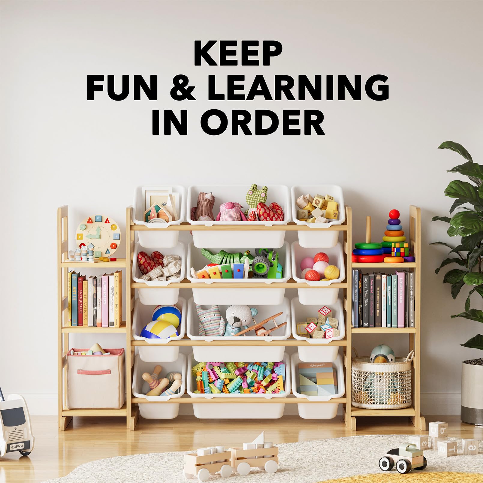 SpaceAid Toy Storage Organizer with 6 Shelves and 12 Bins, Bookshelf/Bookcase, Kids Bin Shelf, Toys