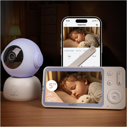 BOIFUN 2K HD 5-Inch Split-Screen, Smart WiFi Baby Monitor with Camera and Audio, Smartphone APP, AI