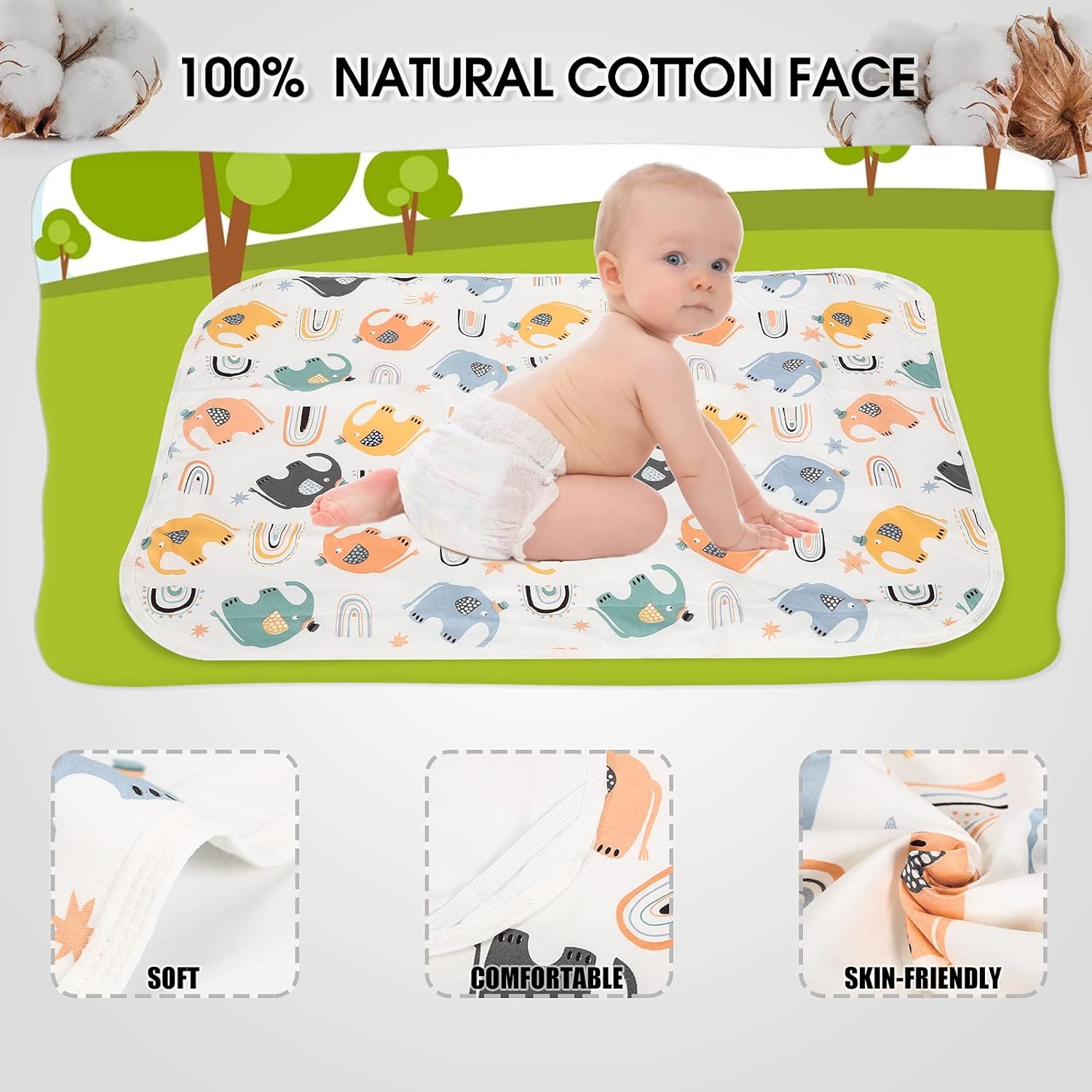 Baby Diaper Changing Pad, 21 5/8" x 31.5" Waterproof Changing Pad Liners - Reusable Soft and