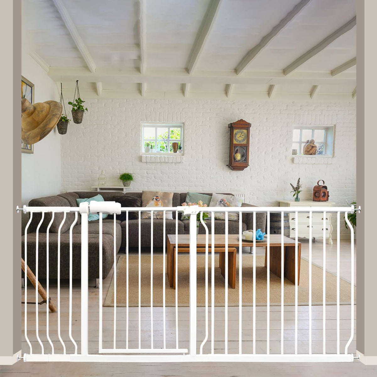 Extra Wide 67-71.5 Inch Baby Gates for Stairs, Doorways - No Drilling, Pressure Mounted Pet Gates